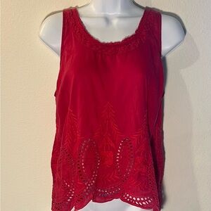 Red Sleeveless Boxy Embellished Tank Top